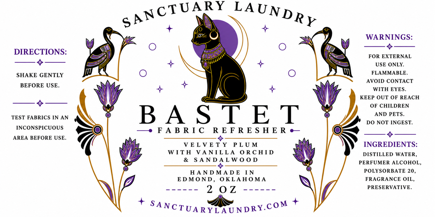 BASTET~ 2 Ounce Fabric Refresher ~ Glass Bottle Fine Mist Spray